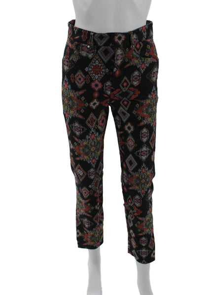 Zara Women Ankle Cropped Black Pants Aztec Geometric Polyester Blend Size XS