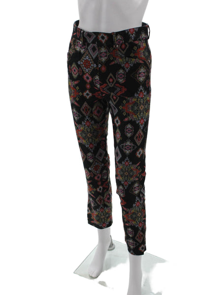 Zara Women Ankle Cropped Black Pants Aztec Geometric Polyester Blend Size XS