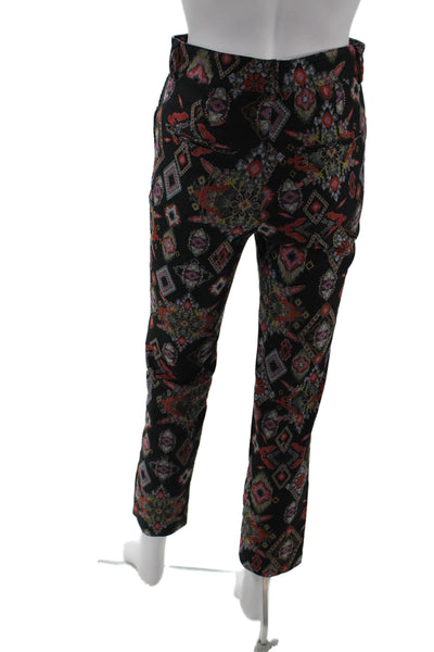 Zara Women Ankle Cropped Black Pants Aztec Geometric Polyester Blend Size XS