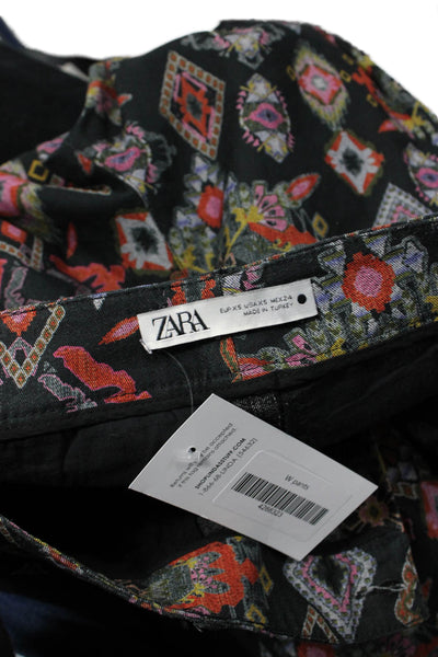Zara Women Ankle Cropped Black Pants Aztec Geometric Polyester Blend Size XS