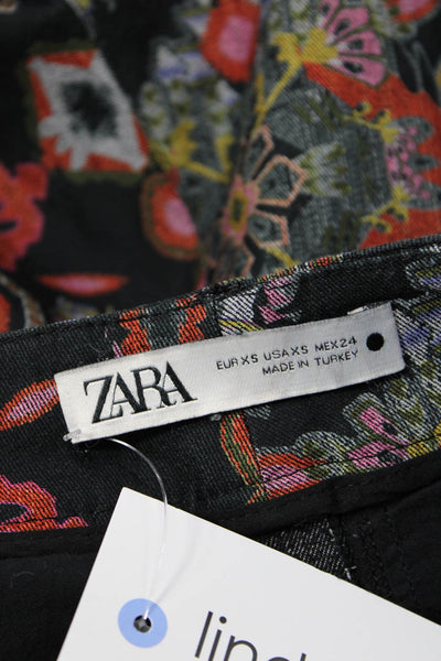 Zara Women Ankle Cropped Black Pants Aztec Geometric Polyester Blend Size XS