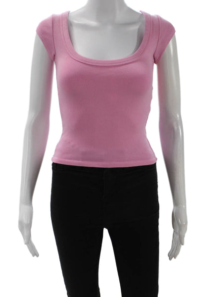 Zara Women Cropped Basic Pink Square Neck Short Sleeve T-Shirt Size S