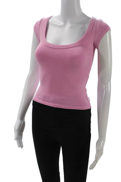 Zara Women Cropped Basic Pink Square Neck Short Sleeve T-Shirt Size S
