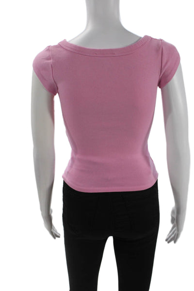 Zara Women Cropped Basic Pink Square Neck Short Sleeve T-Shirt Size S