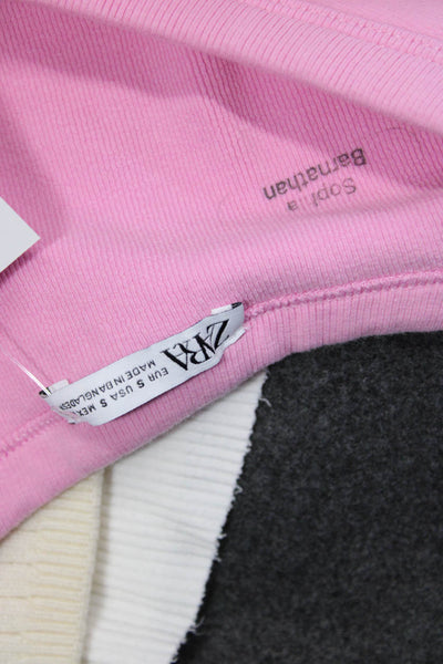 Zara Women Cropped Basic Pink Square Neck Short Sleeve T-Shirt Size S