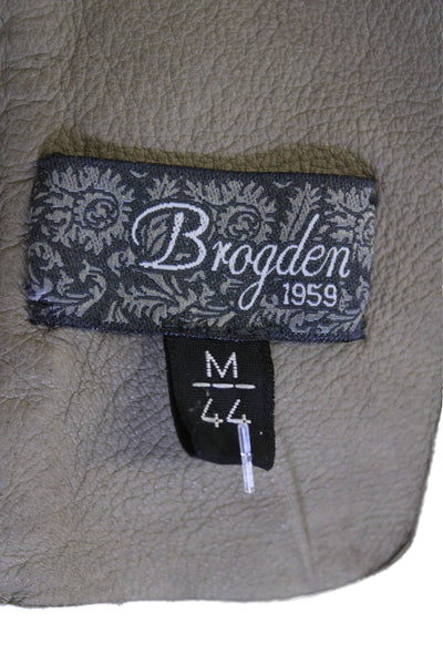 Brogden Womens Gray Floral Lamb Leather Zip Blouse 3/4 Sleeve Crew Neck Size M
