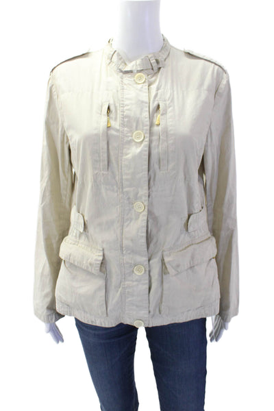 Moncler Women Military Jacket Beige Cotton Buckle High Neck Size 3