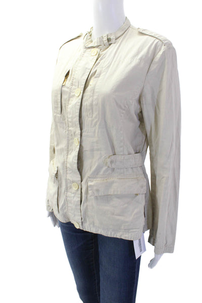 Moncler Women Military Jacket Beige Cotton Buckle High Neck Size 3