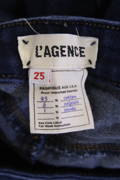 L'Agence Women Dark Blue Straight Jeans High Rise Button Size 25