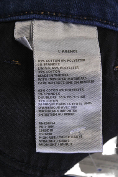 L'Agence Women Dark Blue Straight Jeans High Rise Button Size 25