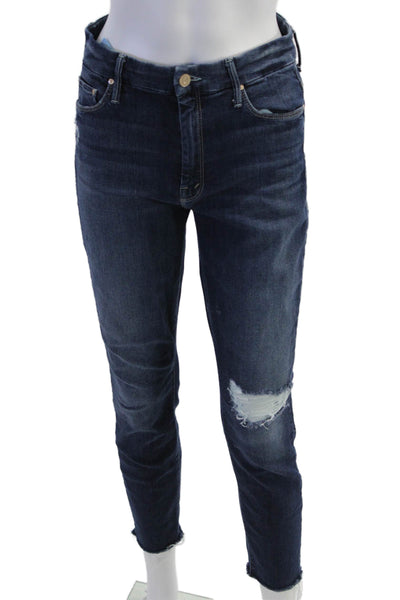 Mother Women Ankle Cropped Dark Blue Mid-Rise Jeans Size 27