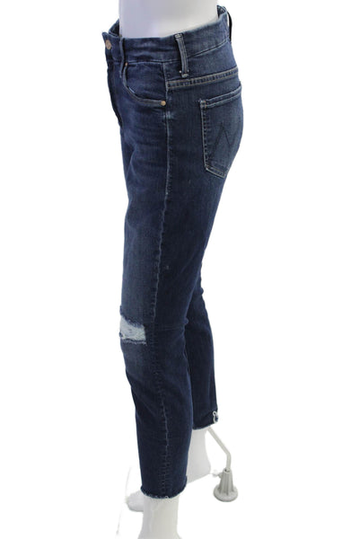 Mother Women Ankle Cropped Dark Blue Mid-Rise Jeans Size 27