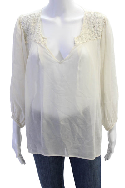 Joie Womens Beige V-Neck Tunic Blouse 3/4 Sleeve Bohemian Size S