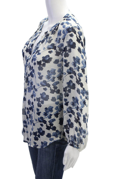 Joie Women Silk Floral V-Neck Long Sleeve Blouse Blue Size S