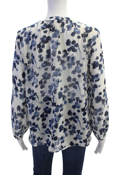 Joie Women Silk Floral V-Neck Long Sleeve Blouse Blue Size S