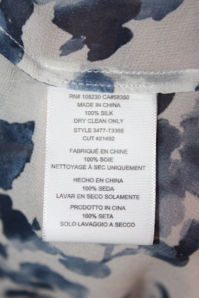 Joie Women Silk Floral V-Neck Long Sleeve Blouse Blue Size S