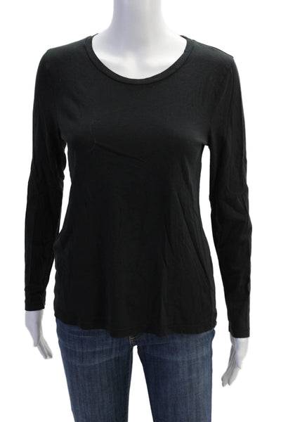 J Crew Womens Black Cotton Basic Long Sleeve Round Neck T-Shirt Size M