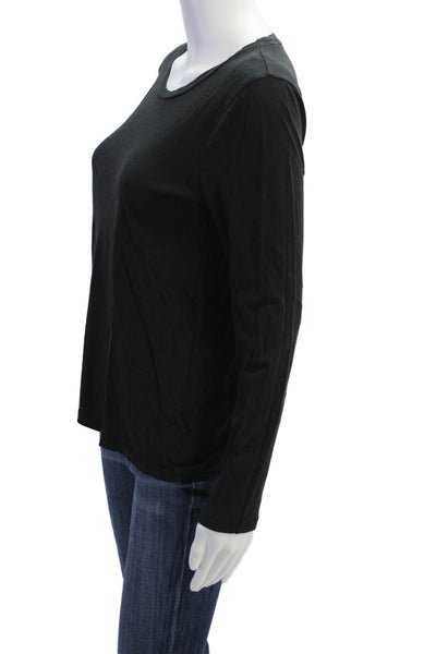 J Crew Womens Black Cotton Basic Long Sleeve Round Neck T-Shirt Size M