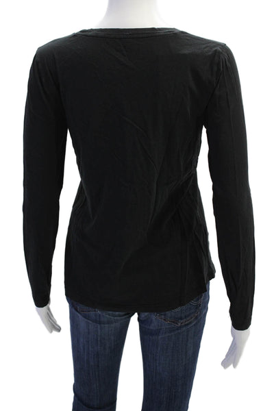 J Crew Womens Black Cotton Basic Long Sleeve Round Neck T-Shirt Size M