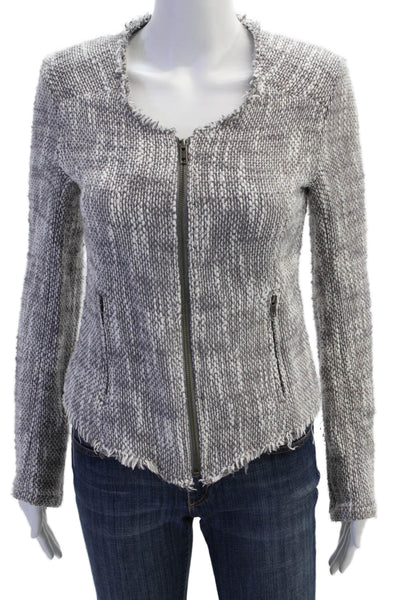 Joie Women Gray Jacket Zip Long Sleeve Round Neck Size M