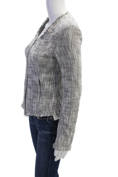 Joie Women Gray Jacket Zip Long Sleeve Round Neck Size M