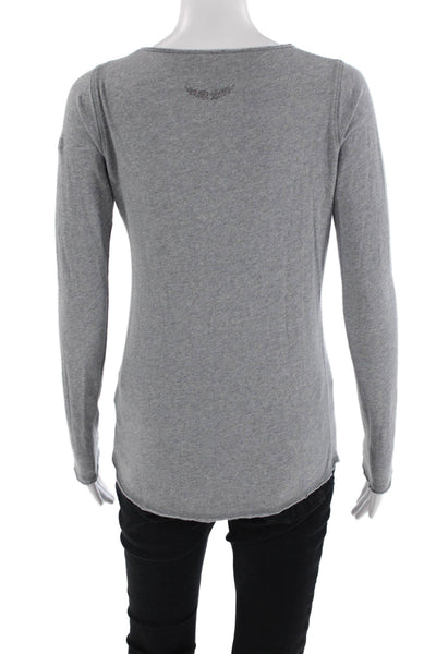 Zadig & Voltaire Women V-Neck Long Sleeve Basic Tunic Gray 100% Cotton Size XS