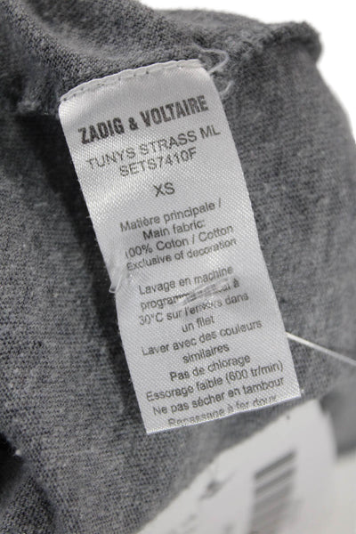 Zadig & Voltaire Women V-Neck Long Sleeve Basic Tunic Gray 100% Cotton Size XS
