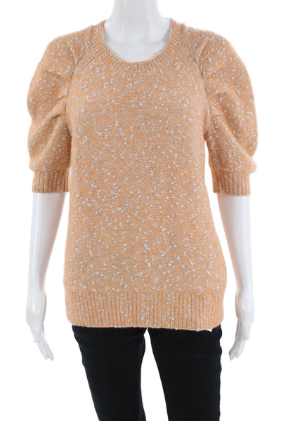 Rebecca Taylor Women Pullover Sweater Tan Polka Dot 3/4 Sleeve Size S