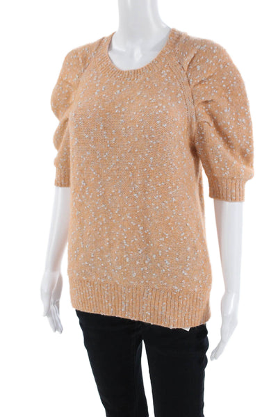 Rebecca Taylor Women Pullover Sweater Tan Polka Dot 3/4 Sleeve Size S