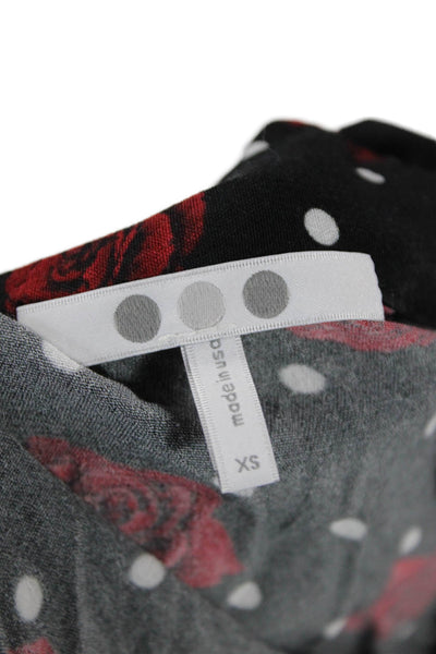 Three Dots Womens Black Floral Polka Dot Collared Button-Up Long Sleeve Size XS