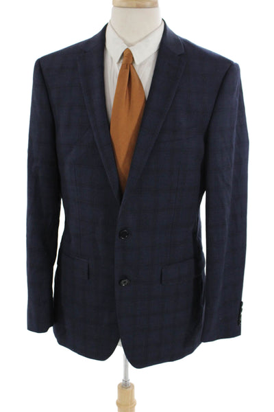 DKNY Mens Striped Print Collared Buttoned Long Sleeve Blazer Blue Size EUR 40