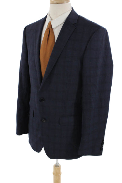 DKNY Mens Striped Print Collared Buttoned Long Sleeve Blazer Blue Size EUR 40