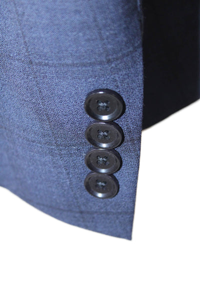 DKNY Mens Striped Print Collared Buttoned Long Sleeve Blazer Blue Size EUR 40