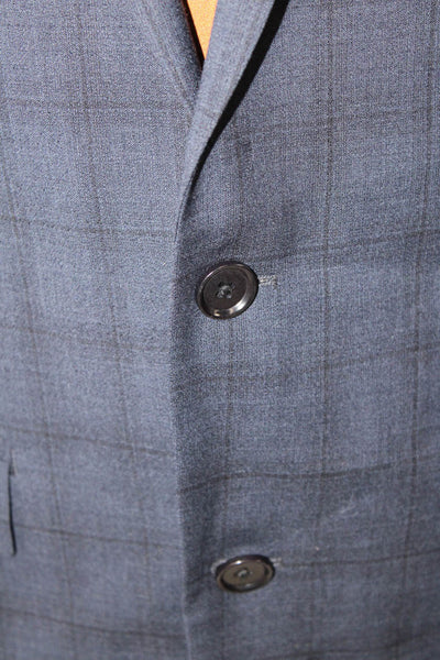 DKNY Mens Striped Print Collared Buttoned Long Sleeve Blazer Blue Size EUR 40