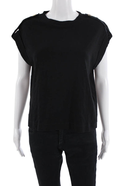 Sandro Paris Women Basic Jersey Black 100% Cotton Short Sleeve T-Shirt Size 1