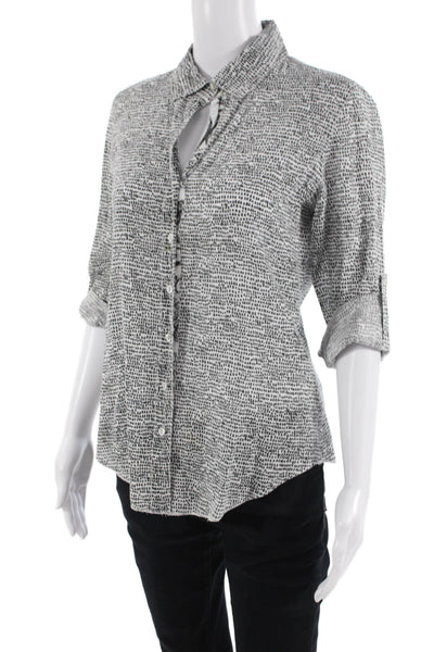 Cino Women Black Geometric 3/4 Sleeve Button-Up Blouse Size XS