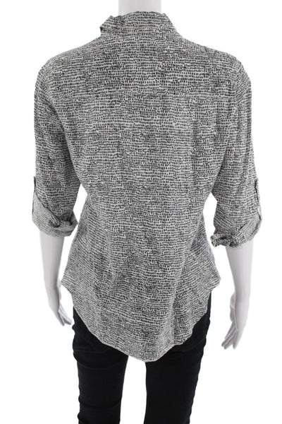 Cino Women Black Geometric 3/4 Sleeve Button-Up Blouse Size XS