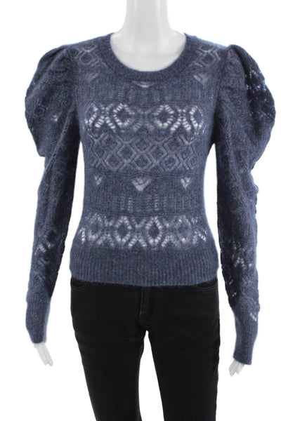 Autumn Cashmere Women Pullover Dark Blue Geometric Crewneck Size S