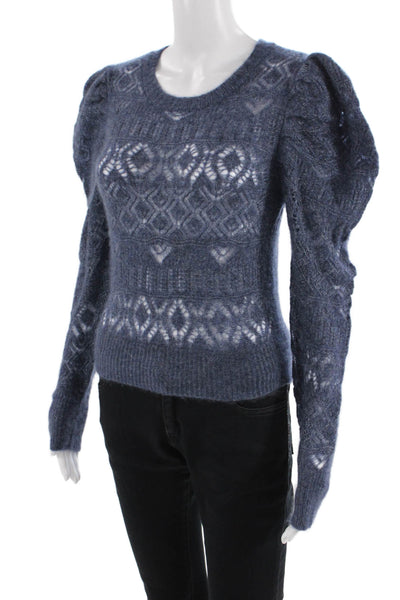 Autumn Cashmere Women Pullover Dark Blue Geometric Crewneck Size S