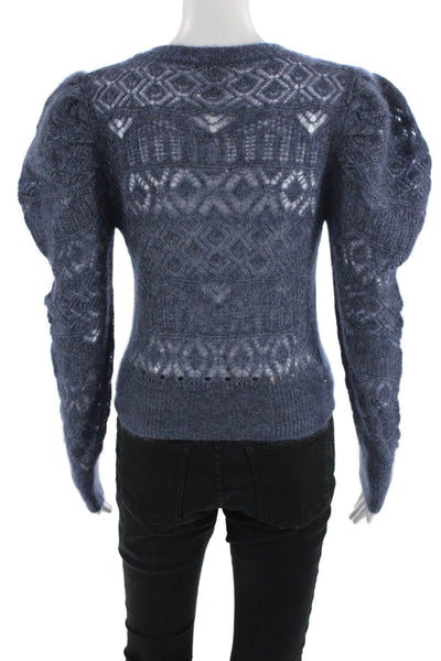 Autumn Cashmere Women Pullover Dark Blue Geometric Crewneck Size S