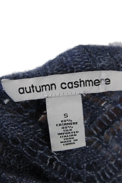 Autumn Cashmere Women Pullover Dark Blue Geometric Crewneck Size S
