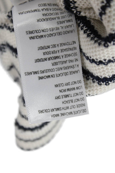 Nation LTD Women Striped Beige Cotton T-Shirt Nautical Drawstring Crew Size S