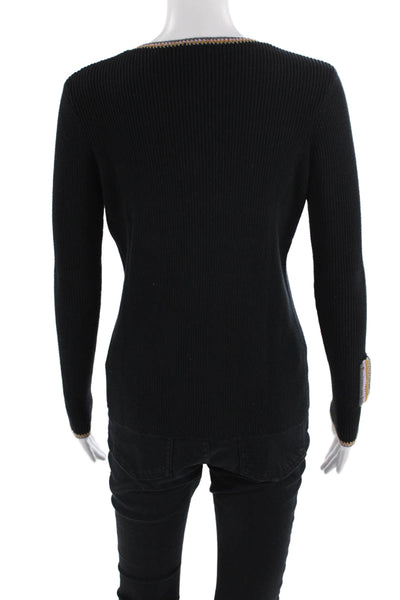 Lisa Todd Women Henley Pullover Black Cotton-Cashmere Long Sleeve Size S