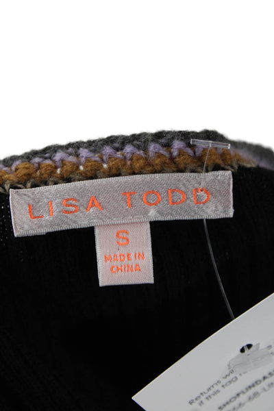 Lisa Todd Women Henley Pullover Black Cotton-Cashmere Long Sleeve Size S