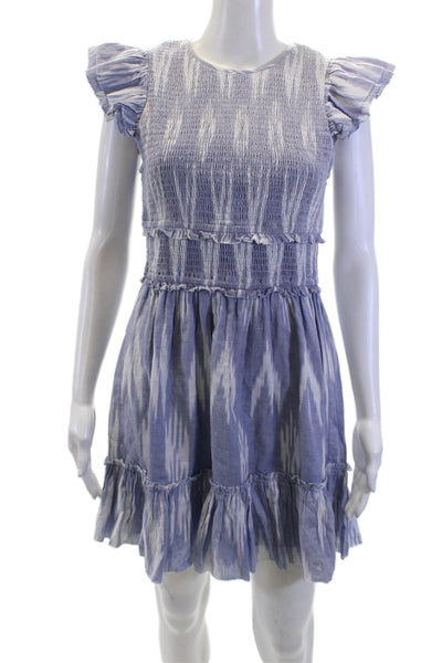 Saylor Women Fit & Flare Mini Dress Blue Cotton Round Neck Size S