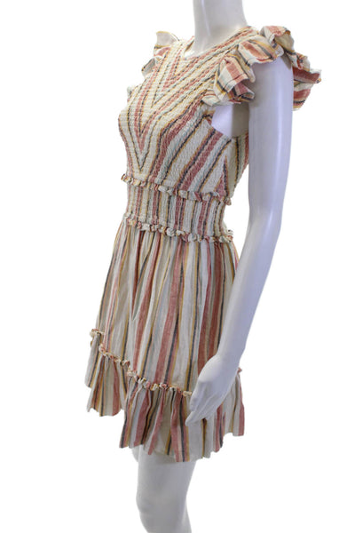 Saylor Womens Fit & Flare Mini Striped Beige Cotton Short Sleeve Dress Size XS