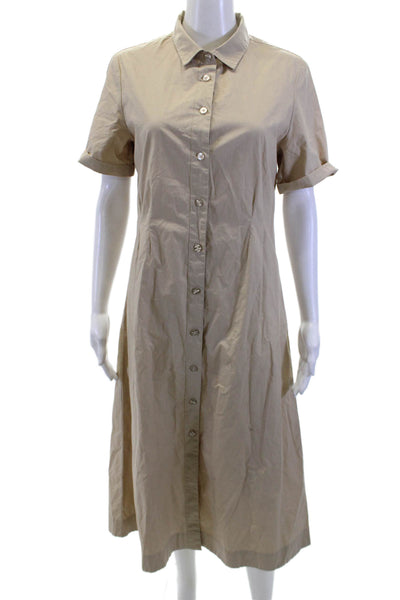 Habitual Womens Shirt Dress Beige Button Cotton Petite Short Sleeve Size S