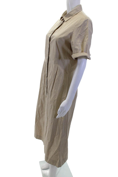 Habitual Womens Shirt Dress Beige Button Cotton Petite Short Sleeve Size S