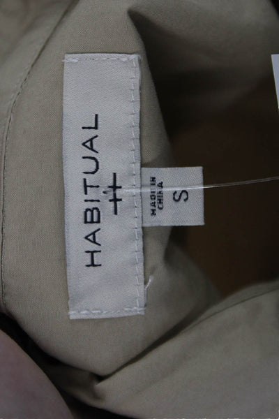 Habitual Womens Shirt Dress Beige Button Cotton Petite Short Sleeve Size S