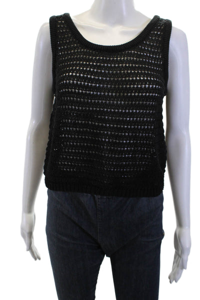 Nation LTD Womens Black Cropped Tank Cotton Round Neck Boho Size S